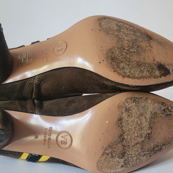 Veronica Beard Suede Side Zip Ankle Bootie with Contrast Trim - Picture 11 of 12